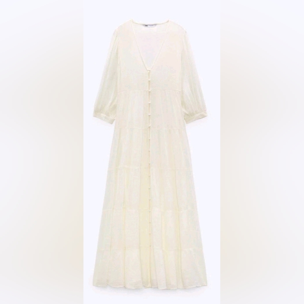 Zara voluminous tiered midi dress.